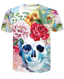Skull T Shirt Blue Flame Skull Print round Neck