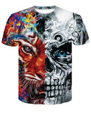 Skull T Shirt Blue Flame Skull Print round Neck