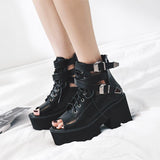 Platform Heels for Women Spring/Summer Chunky Heel Strap Peep Toe Sandals Black