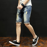 Men Denim Shorts Thin Men's Jeans Shorts Ripped Trendy Stretch