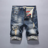 Men Denim Shorts Thin Men's Jeans Shorts Ripped Trendy Stretch