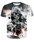 Skull T Shirt Poker Skull Digital Printing Short Sleeve Men Clothing T-shirt