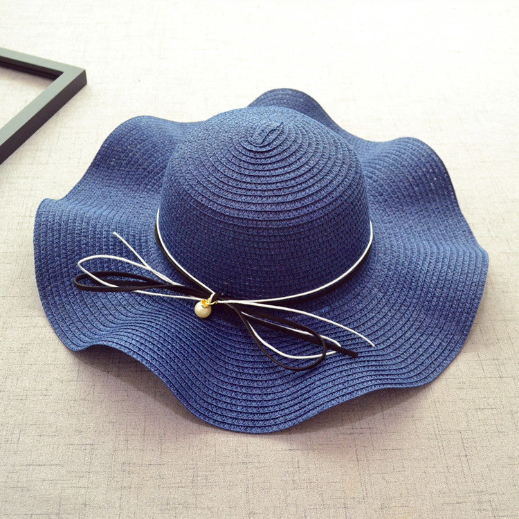 Big Hats Bowknot Pearl Spring and Summer Women's Big Brim Beach Hat