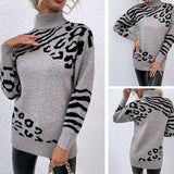 Women Pullover Knit Sweater Women's Clothing Autumn and Winter Turtleneck Leopard-Print Sweater Female Dress Sweater