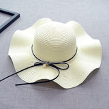 Big Hats Bowknot Pearl Spring and Summer Women's Big Brim Beach Hat