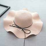 Big Hats Bowknot Pearl Spring and Summer Women's Big Brim Beach Hat