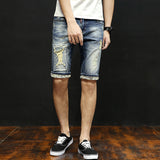 Men Denim Shorts Thin Men's Jeans Shorts Ripped Trendy Stretch