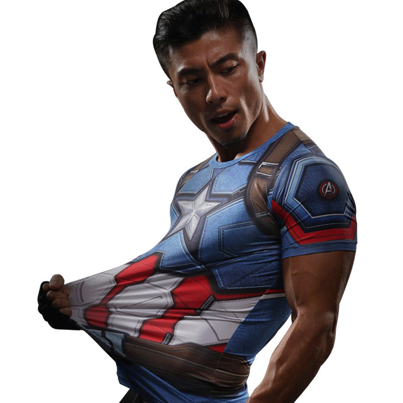 Skull T Shirt short sleeve tights Avengers Iron Man T-shirt men's outdoor fitness running