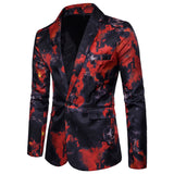 Men Prom Outfits One Button Red and Blue Flame Printing