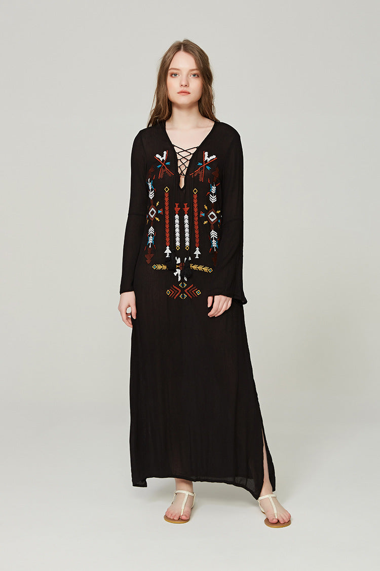 Beth Dutton Bohemian Dress Winter Autumn Midi Dresses Embroidered Maxi Dress