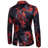Men Prom Outfits One Button Red and Blue Flame Printing