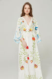 Beth Dutton Bohemian Dress Winter Autumn Maxi Dresses Flowers Embroidered V-neck