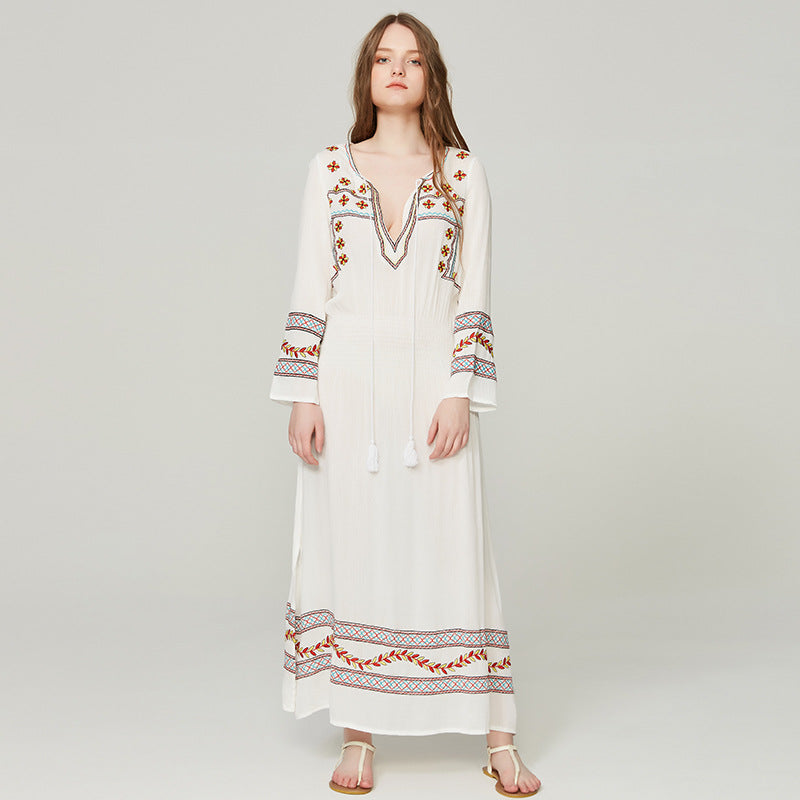 Beth Dutton Bohemian Dress Winter Autumn Midi Dresses V-neck Embroidery Light Dress
