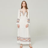 Beth Dutton Bohemian Dress Winter Autumn Midi Dresses V-neck Embroidery Light Dress
