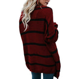 Women Cardigan Knit Sweater Spring Fashion Mid-Length Striped Knitted Cardigan