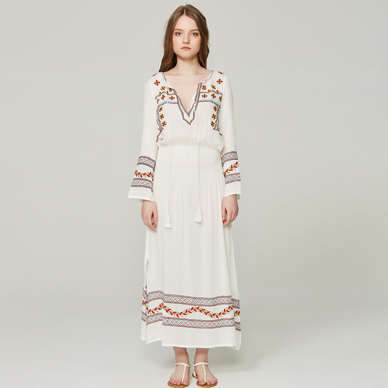 Beth Dutton Bohemian Dress Winter Autumn Midi Dresses V-neck Embroidery Light Dress
