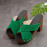 High Heels Slippers Summer Fashion Cross Strap Rivet Thick High Heel Slippers