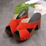 High Heels Slippers Summer Fashion Cross Strap Rivet Thick High Heel Slippers