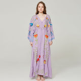 Beth Dutton Bohemian Dress Winter Autumn Maxi Dresses Flowers Embroidered V-neck