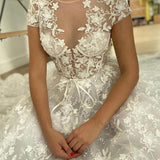 See through Wedding Dress Evening Wedding Dress Sexy Short Sleeve Wedding Gown