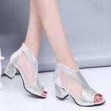 Women Open Toe Sands Flats Summer Stylish Peep Toe Chunky Heel High Heel Sandals