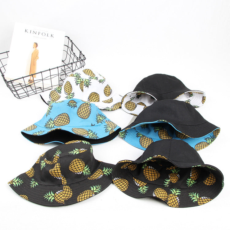 Bucket Hat Fishing Cap Cotton Print Fisherman Hat Fruit Pineapple Print Summer Leisure Solid Color