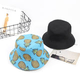 Bucket Hat Fishing Cap Cotton Print Fisherman Hat Fruit Pineapple Print Summer Leisure Solid Color