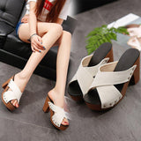 High Heels Slippers Summer Fashion Cross Strap Rivet Thick High Heel Slippers