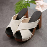 High Heels Slippers Summer Fashion Cross Strap Rivet Thick High Heel Slippers