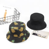 Bucket Hat Fishing Cap Cotton Print Fisherman Hat Fruit Pineapple Print Summer Leisure Solid Color