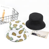 Bucket Hat Fishing Cap Cotton Print Fisherman Hat Fruit Pineapple Print Summer Leisure Solid Color