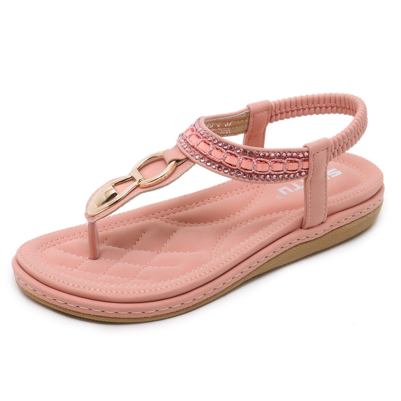 Fancy Sandals Summer Rhinestone Metal Buckle Large Size Flats