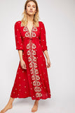 Beth Dutton Bohemian Dress Winter Autumn Maxi Dresses V-neck Sexy Embroidered Pepper
