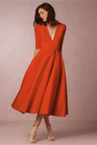 Burgundy Evening Dresses for Weddings Autumn and Winter Sexy Deep V Half Sleeve Dress