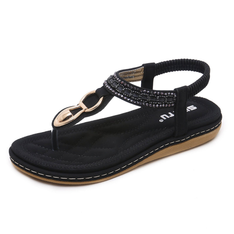 Fancy Sandals Summer Rhinestone Metal Buckle Large Size Flats