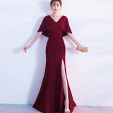 Burgundy Dress Formal Dress Women's Dignified Elegant Banquet Black Evening Dress
