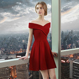 Burgundy Dress Formal Short Summer Engagement Dress off-Shoulder Slimming Banquet