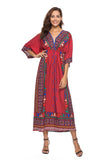 Gypsy Girl Outfits Vintage Printed Dress V-neck Half Sleeves