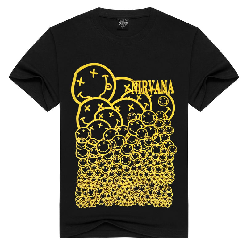 Nirvana T Shirt Smiley Face Pattern Punk Rock Crew Neck T-Shirt