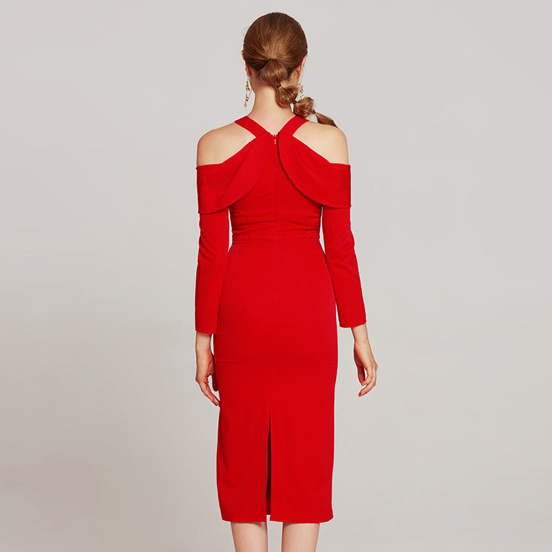 Long Sleeve Burgundy Dress Formal Autumn and Winter Party Dress Dress