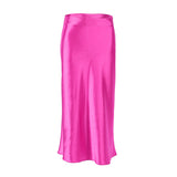 MIDI Mauve Skirt Spring and Summer Satin Purple Mid-Length High Waist Sheath A- line Skirt