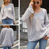 Women Pullover Knit Sweater Autumn Solid Color Hollow Sweater Large Size Sweater for Women