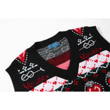 Men Sweater Contrast Color Heart Jacquard Knitted Vest Men's Street Vest