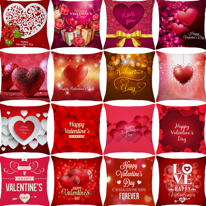 Valentine's Day Pillow Covers 4 Piece Random Styles Together, Love Heart Peach Skin Fabric Valentine's Day Pillow Cover Car Office Sofa Cushion