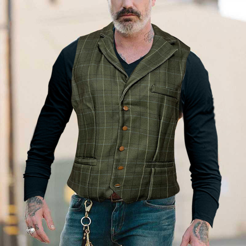 Mens Dress Vests Summer Men's Casual Slim Plaid Men's Vest Jacket