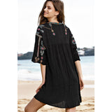 Beth Dutton Bohemian Dress Summer Spring Midi Dress Summer Cross-Body Embroidered V-neck High Waist Short Sleeve Dress