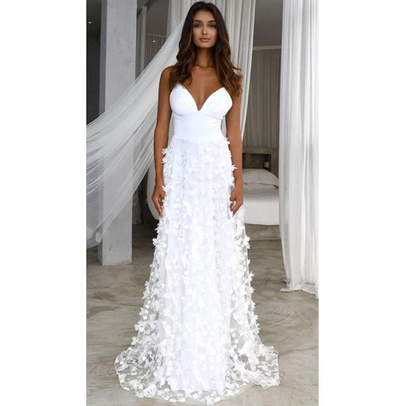 See through Wedding Dress Fashion Women's Wear Deep V Strap Dress