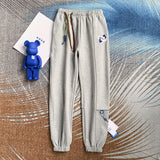 Grey Sweatpants Reflective Stripe Sweatpants High Waist Ankle-Tied Casual Sweatpants