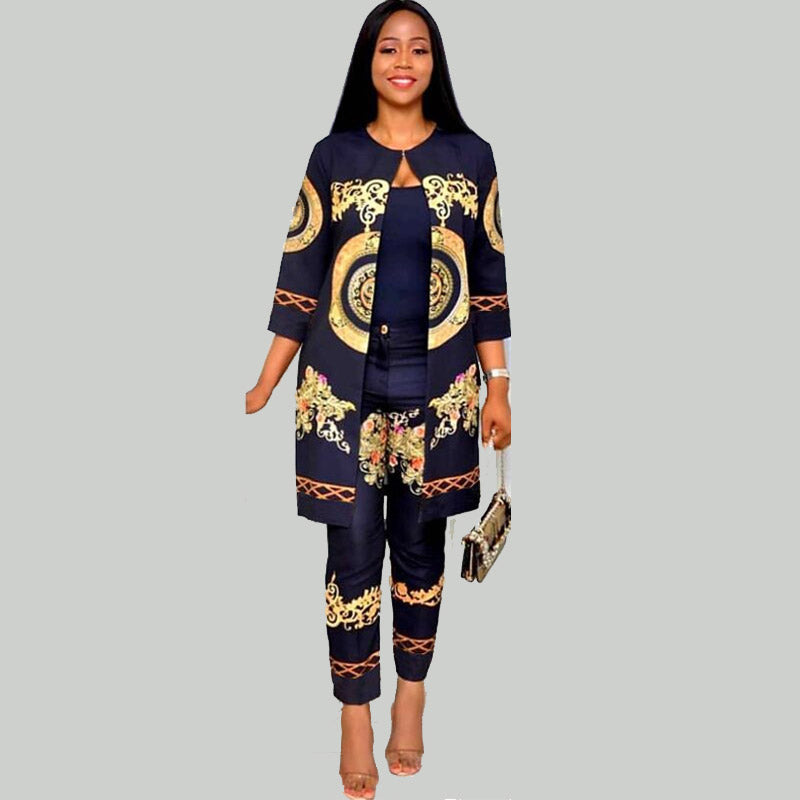 2020 Elegant African Sets Print Trousers Tops Pants Suits Dashiki Dress Bazin Robe Gowns Evening Party Traditional Hipster