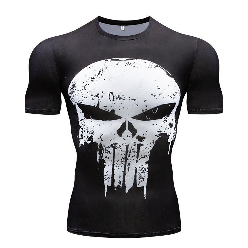Skull T Shirt Superman Short Sleeve T-shirt Captain America Sports Tights Men's Fitness